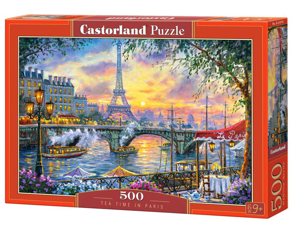 500 Piece Jigsaw Puzzle, Tea Time in Paris, France, Colorful Eiffel Tower and Café Puzzle, Paris, Art Puzzle, Adult Puzzles, Castorland B-53018