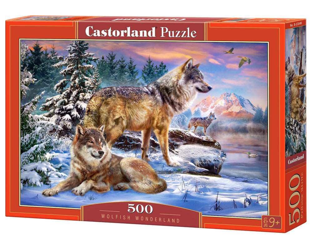 500 Piece Jigsaw Puzzle, Wolfish Wonderland, Winter scenery, Animal Puzzle, Adult Puzzles, Castorland B-53049