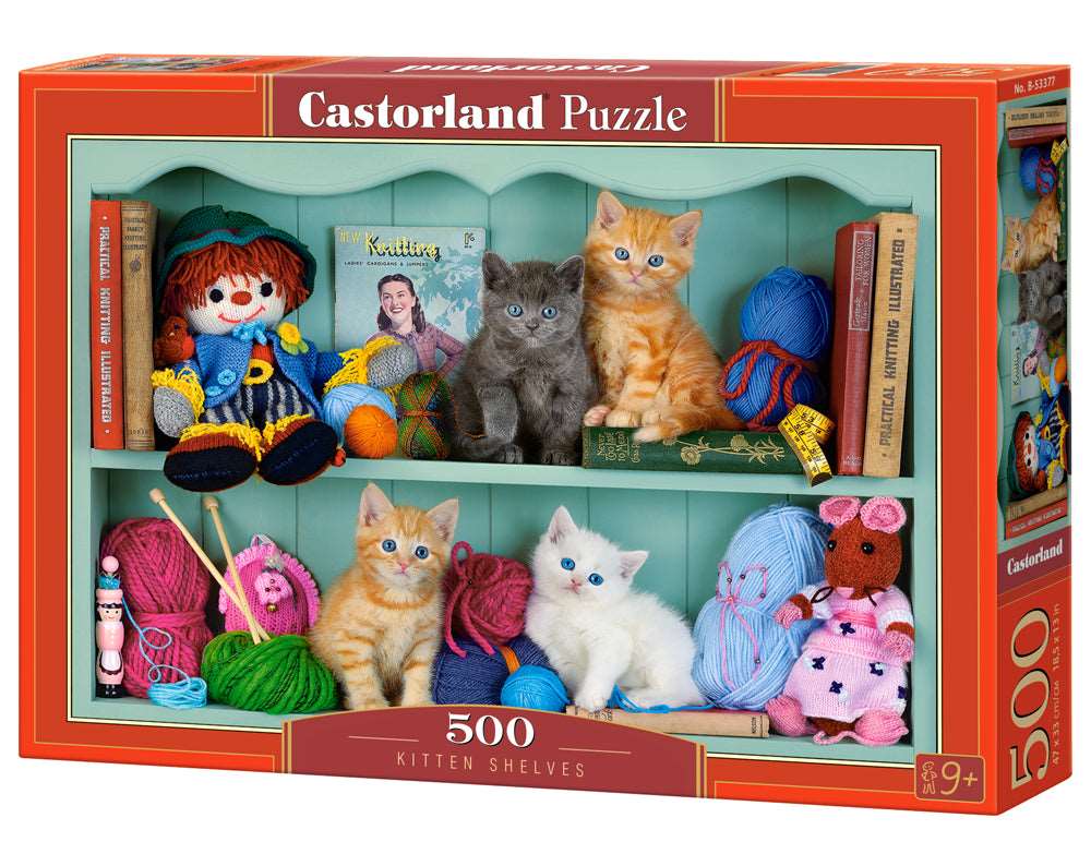 500 Piece Jigsaw Puzzle, Kitten Shelves, Animal puzzle, Cat puzzle, Kittie puzzle, Cute cats, Adult Puzzles, Castorland B-53377