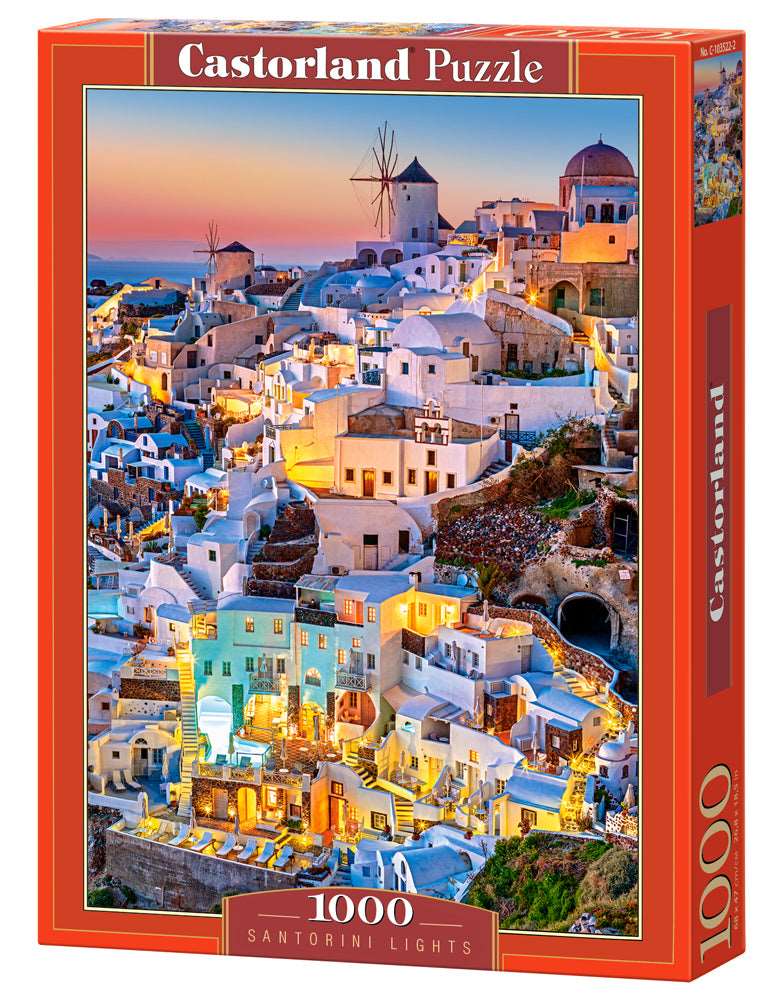 1000 Piece Jigsaw Puzzle, Santorini Lights, Puzzle of Greece, Island Paradise Puzzle, Adult Puzzle, Castorland C-103522-2