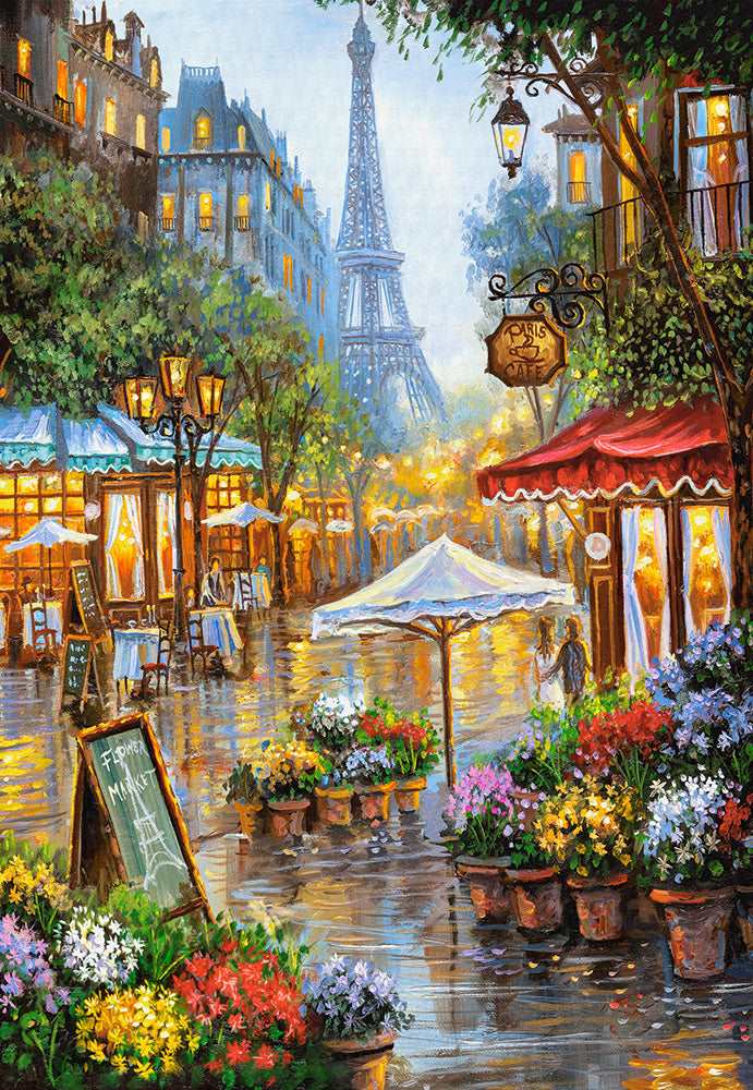 1000 Piece Jigsaw Puzzle, Spring Flowers, Paris, France, Colorful Eiffel Tower and Café Puzzle, Adult Puzzle, Castorland C-103669-2
