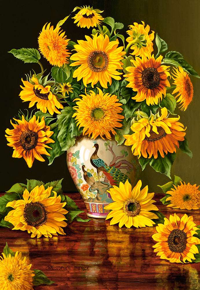 1000 Piece Jigsaw Puzzle, Sunflowers in a Peacock Vase, Christopher Pierce, Flower and plants Puzzle, Painting Puzzle, Adult Puzzle, Castorland C-103843-2