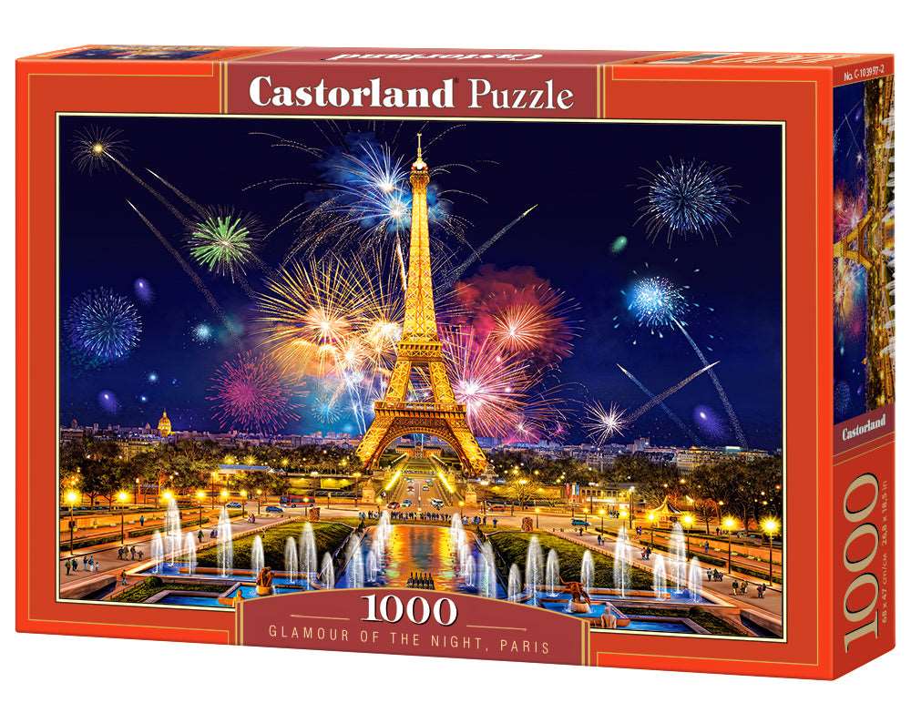 1000 Piece Jigsaw Puzzle, Glamour of the Night, Colorful Eiffel Tower, Paris, Puzzle of France, fireworks in the sky, Adult Puzzle, Castorland C-103997-2
