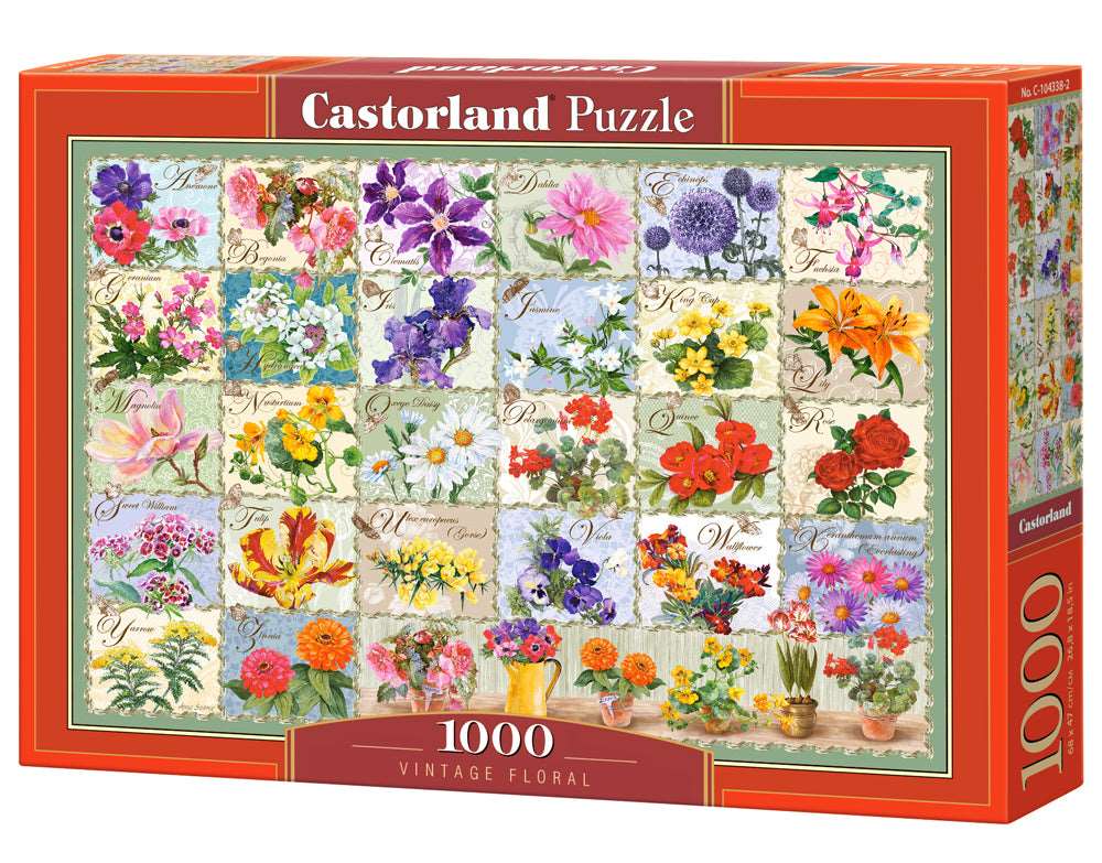 1000 Piece Jigsaw Puzzle, Vintage Floral, Flower collage, Flower puzzle, Adult Puzzle, Castorland C-1043381-2