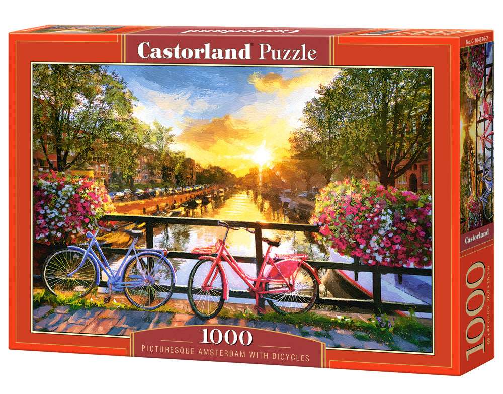 1000 Piece Jigsaw Puzzle, Picturesque Amsterdam with Bicycles, European puzzle, Adult Puzzle, Castorland C-104536-2