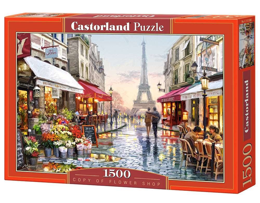 1500 Piece Jigsaw Puzzle, Flower Shop, Street of Paris, France, Eiffel Tower, Adult Puzzles, Castorland C-151288-2