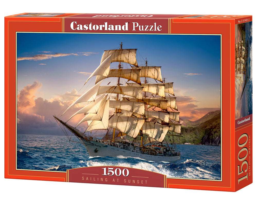 1500 Piece Jigsaw Puzzle, Sailing at Sunset, Sailing Ship Puzzle, Ocean Puzzle, Adult Puzzles, Castorland C-151431-2