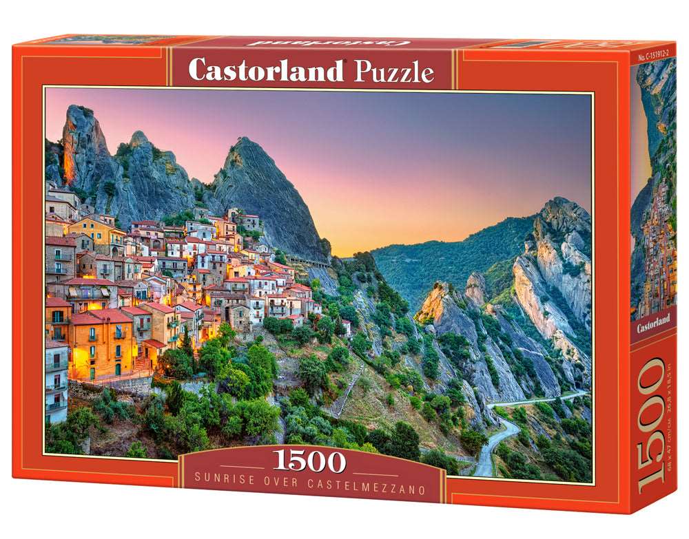 1500 Piece Jigsaw Puzzle, Sunrise over Castelmezzano, Italy, Mountain Puzzle, Puzzle of Italy, Adult Puzzles, Castorland C-151912-2