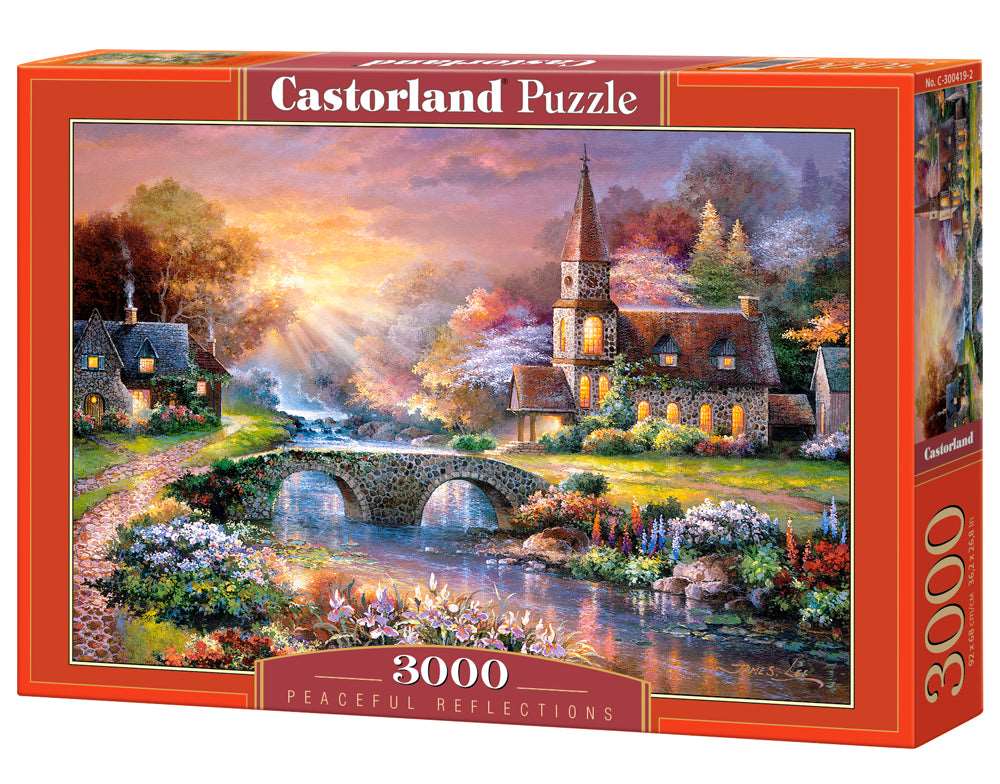 3000 Piece Jigsaw Puzzle, Peaceful Reflections, Woodland Seclusion, Idyllic Landscape, Chapel and River, Cottage, Adult Puzzles, Castorland C-300419-2